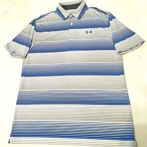 Under Armour Men's Blue/Grey/White Striped Polo Shirt. Size M